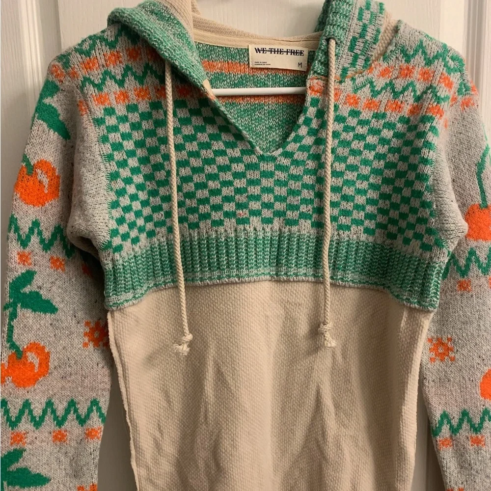 Free People We the Free Cherry Cola Swit Cuff Thermal Knit Pullover Hoodie - Picture 5 of 8